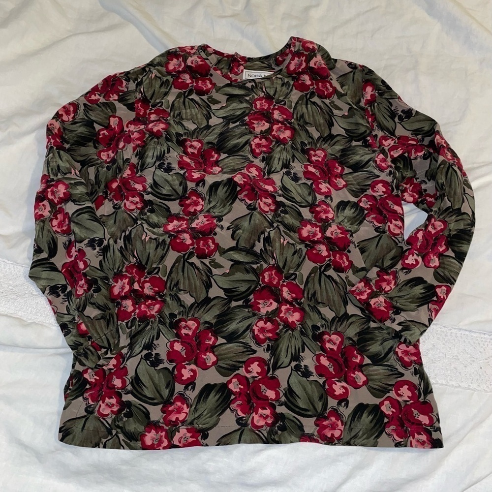 Nora Noh Sz 4 vintage Floral wicked witchy Blouse 100% silk 80s 90s y2k goth